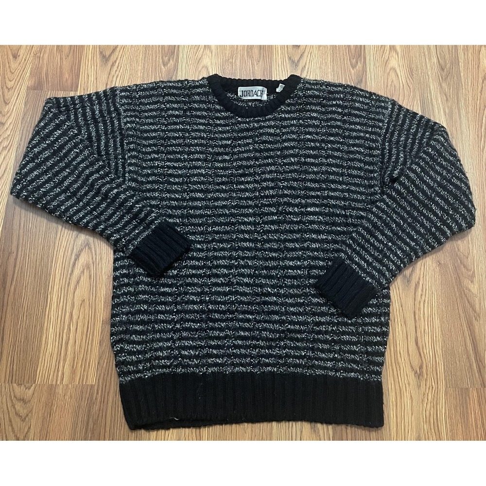 Jordache Sweater Mens Large Vintage 90s Striped Wool Blend Crew Neck